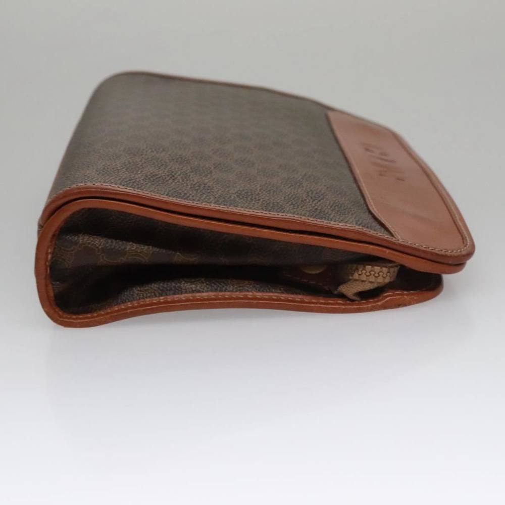 CELINE Macadam Canvas Clutch Bag PVC Leather Brown Gold Auth 106871 - Picture 3 of 16